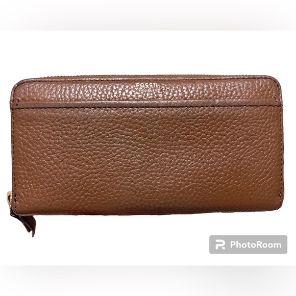Fossil Handbags - Fossil Issue No. 1954 Zippered Brown Pebble Leather Zip Around Clutch Wallet